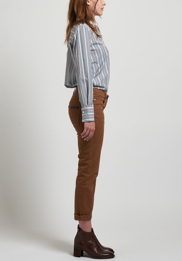 Brunello Cucinelli Striped Shirt in Blue/ Brown	
