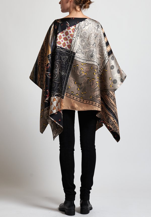 Etro Mixed Floral Print Poncho in Black/ Tan	