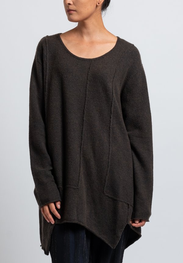 Rundholz Black Label Long Patched Asymmetric Sweater in Dark Olive	