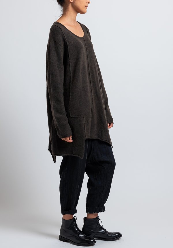 Rundholz Black Label Long Patched Asymmetric Sweater in Dark Olive	