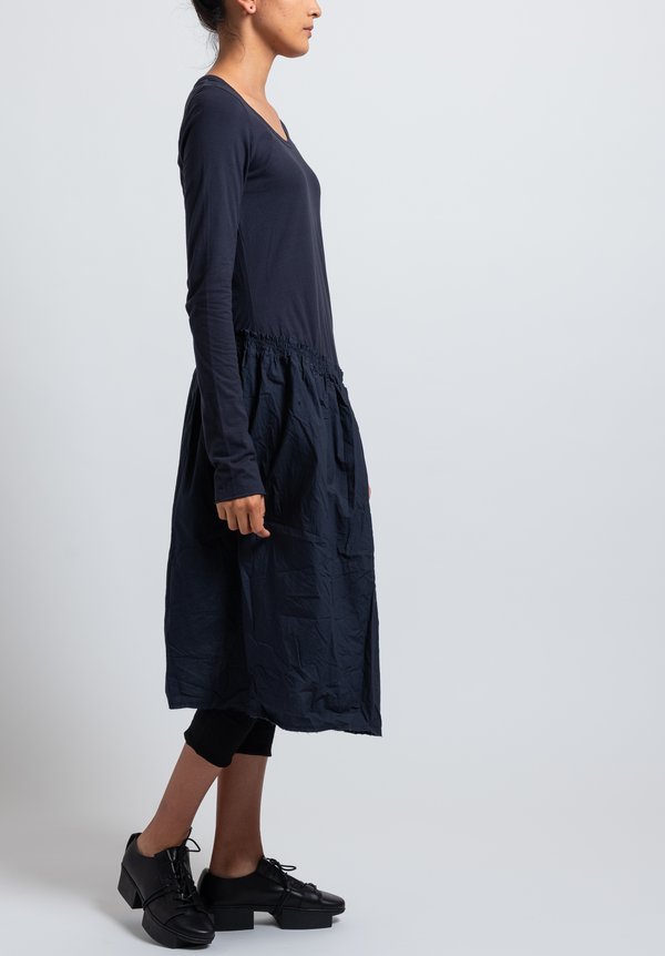 Rundholz Black Label Jersey & Woven Skirt Dress in Dark Blue	