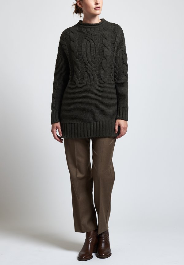 Agnona Cashmere Braided Knit Sweater in Green	