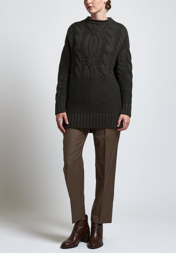 Agnona Cashmere Braided Knit Sweater in Green	