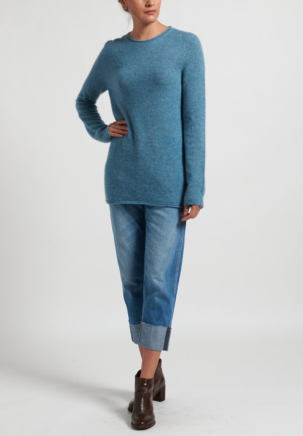 Agnona Silk Cashmere Crewneck Sweater in Sky Blue