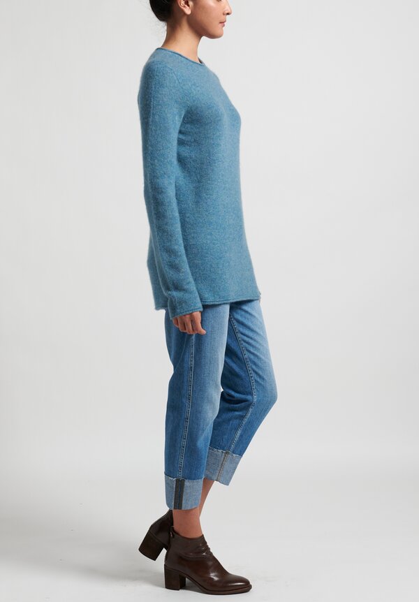 Agnona Silk Cashmere Crewneck Sweater in Sky Blue