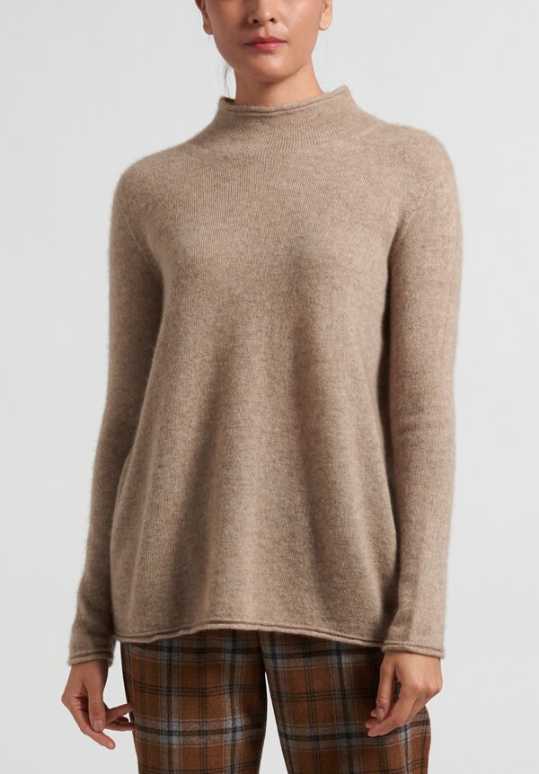 Agnona Silk Cashmere Mock Neck Sweater in Natural