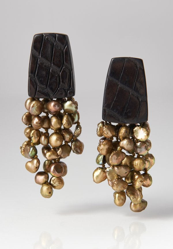 Monies Croc Leather & Pearl Earrings	