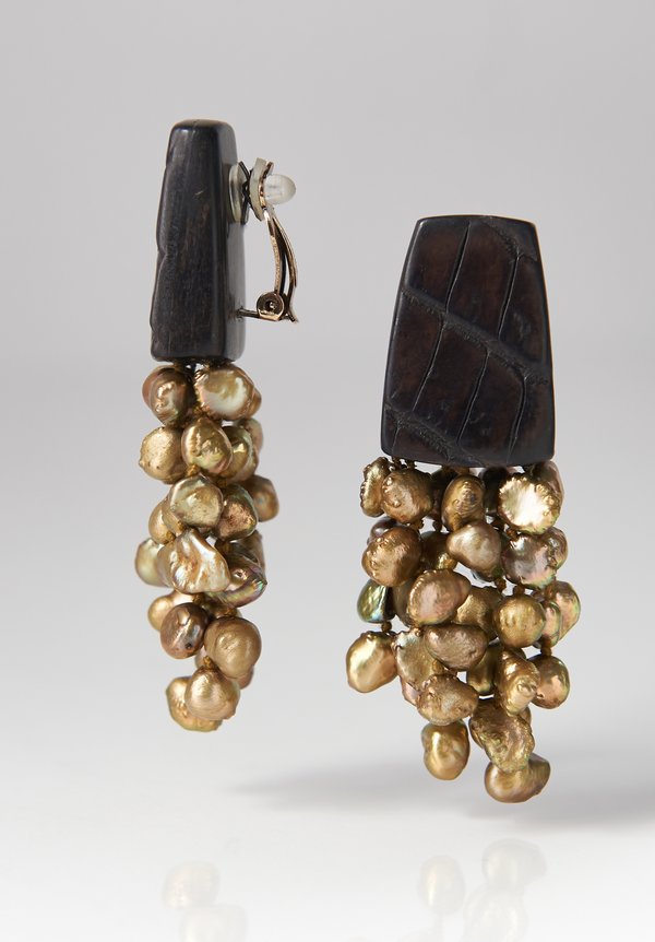 Monies Croc Leather & Pearl Earrings	