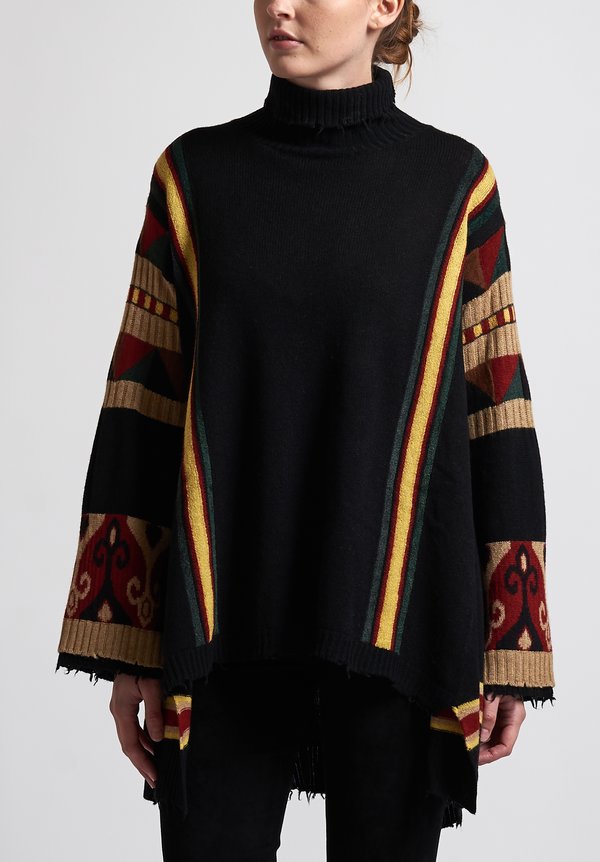 Etro Turtleneck Poncho Sweater in Black	