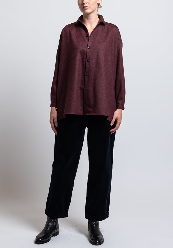 Toogood Wool/ Cashmere Flannel Long Draughtsman Shirt in Madder