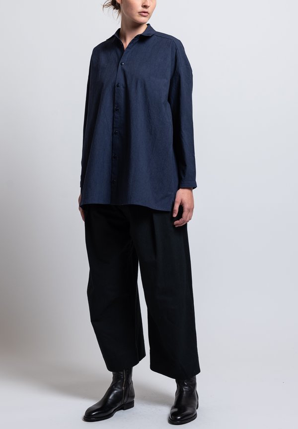 Toogood Washed Cotton Long Draughtsman Shirt in Navy	