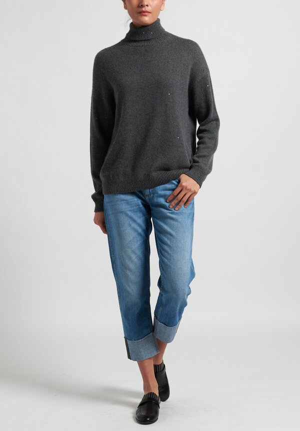 Brunello Cucinelli Sequin Turtleneck Sweater in Grey | Santa Fe 
