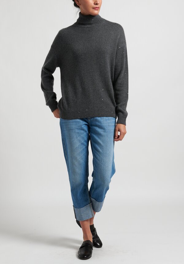 Brunello Cucinelli Sequin Turtleneck Sweater in Grey
