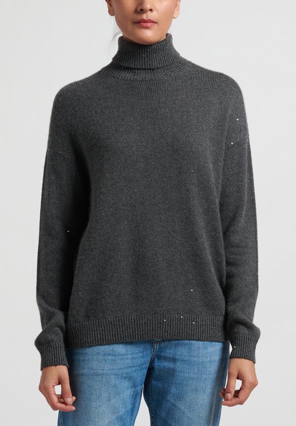 Brunello Cucinelli Sequin Turtleneck Sweater in Grey