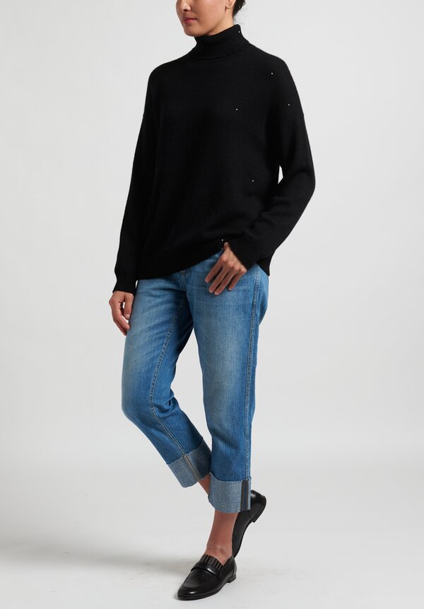 Brunello Cucinelli Sequin Turtleneck Sweater in Black