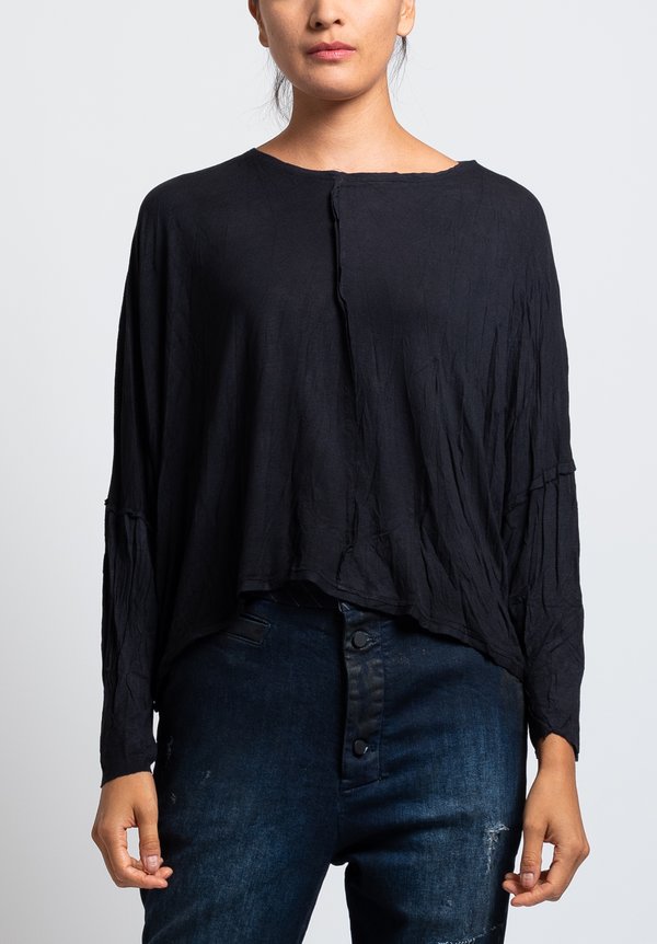 Umit Unal Jersey Long Sleeve Cropped Top in Black	
