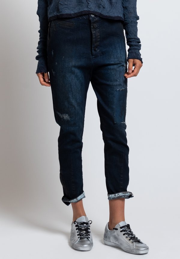 Umit Unal Distressed Narrow Fit Jeans in Blue	