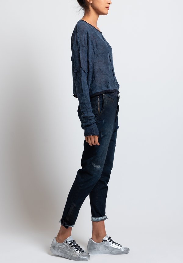 Umit Unal Distressed Narrow Fit Jeans in Blue	