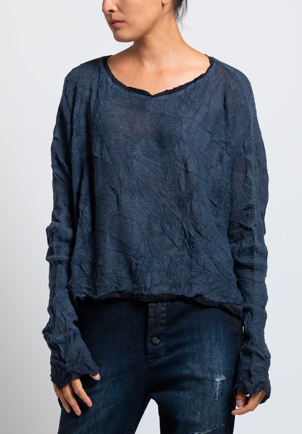 Umit Unal Cotton Loose Knit Slouchy Sweater in Navy	