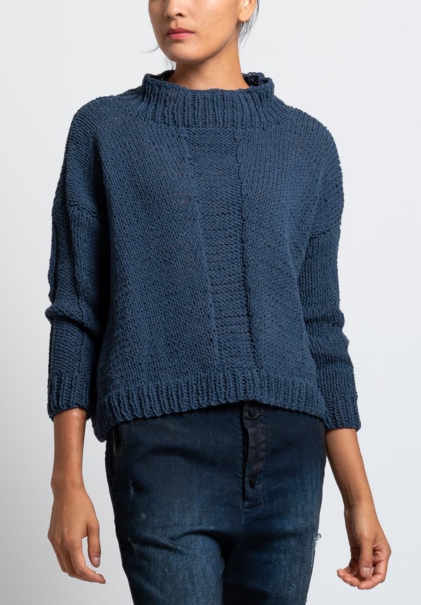 Umit Unal Short Reverse Stitch Sweater in Blue	