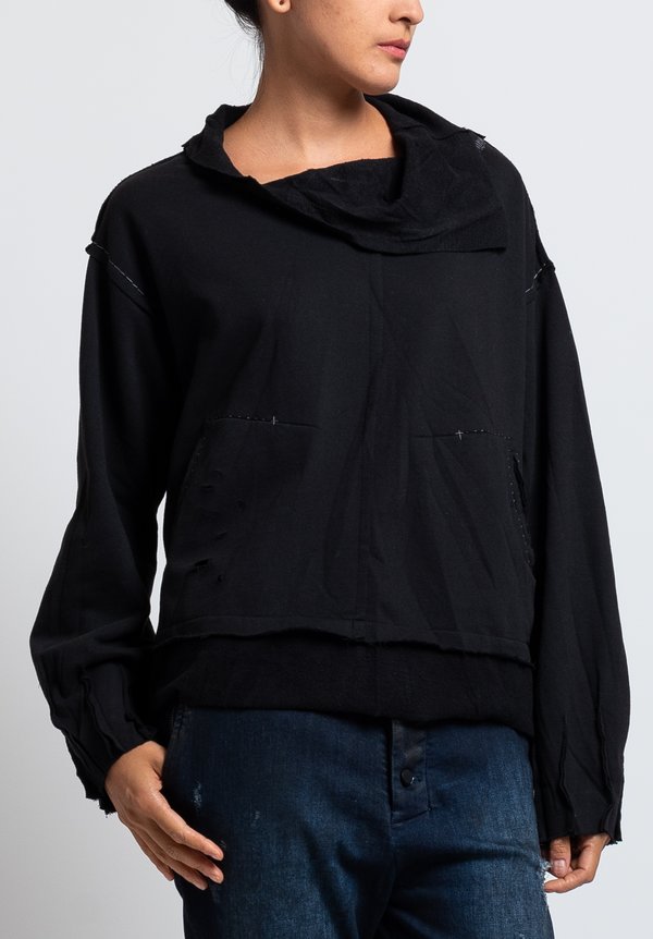 Umit Unal High Neck Reverse Patched Sweatshirt in Black	