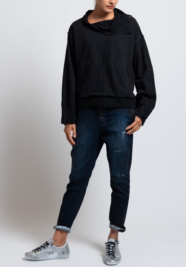 Umit Unal High Neck Reverse Patched Sweatshirt in Black	
