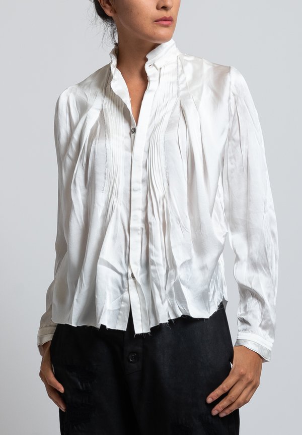 Umit Unal Pleated Front Blouse in Off White	