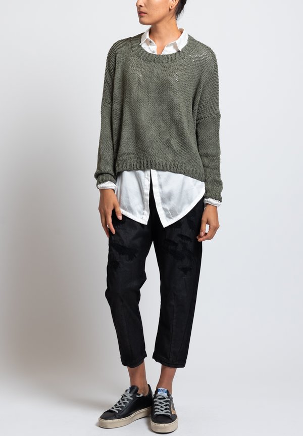 Umit Unal Relaxed Loose Knit Sweater in Olive	