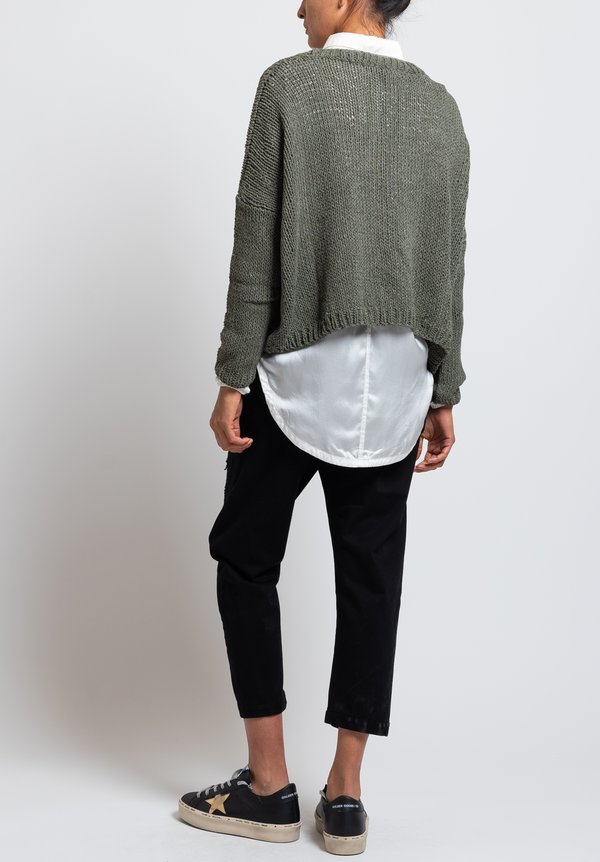 Umit Unal Relaxed Loose Knit Sweater in Olive	