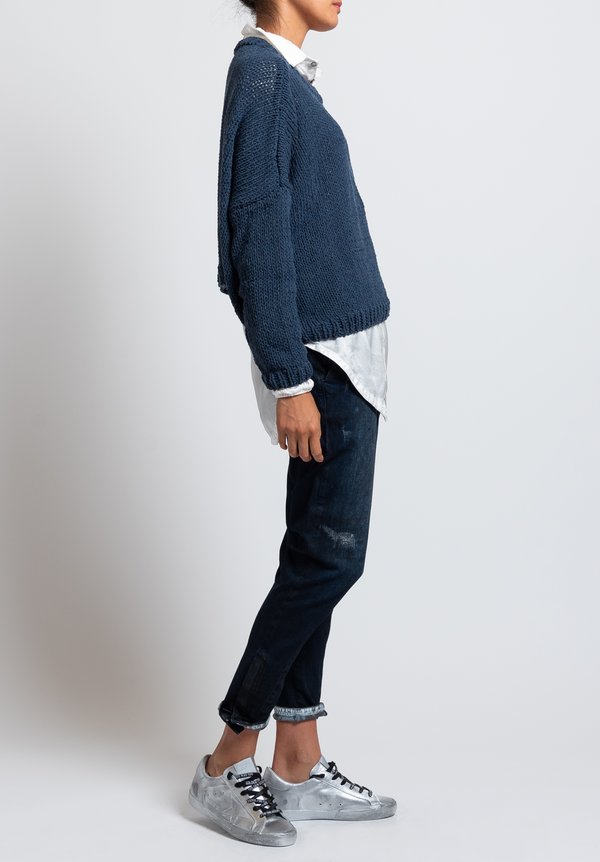 Umit Unal Relaxed Loose Knit Sweater in Blue	