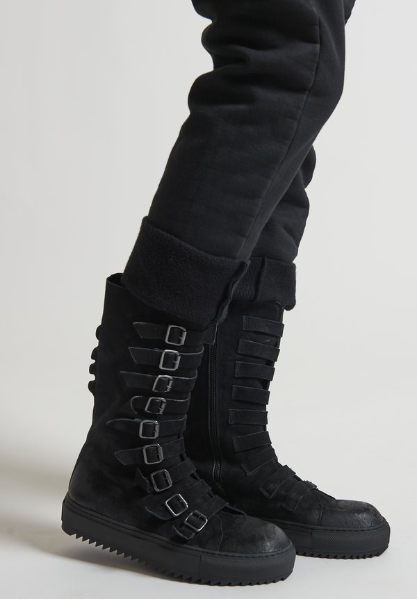 Rundholz Black Label Suede Mid Calf Buckle Boots in Black	