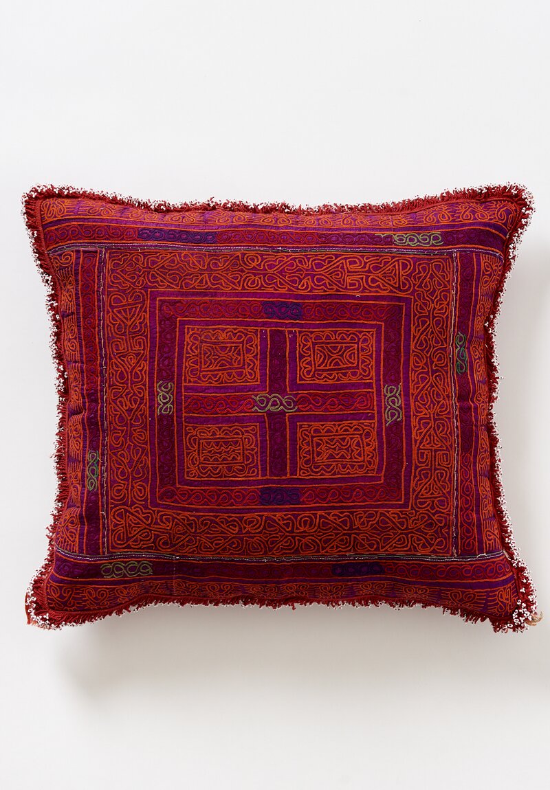 Antique and Vintage Vintage Zazi Afghani Embroidery & Bead Rectangle Pillow in Red	