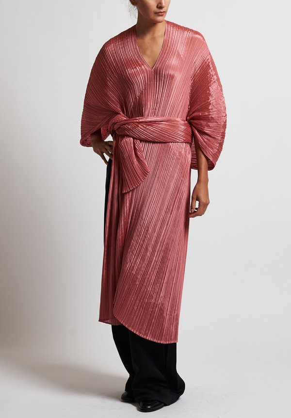 Issey Miyake Pleats Please Madame-T Wrap Tunic in Coral	