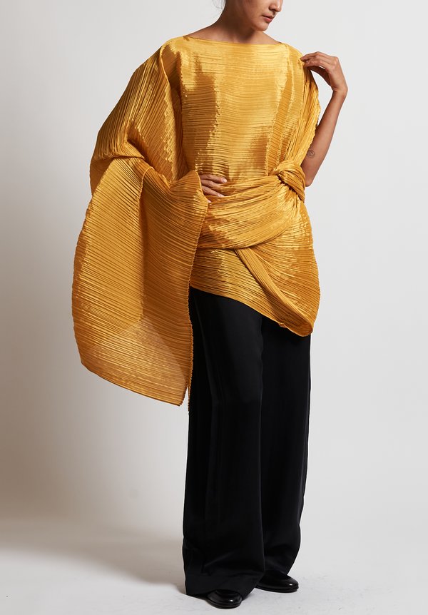 Issey Miyake Pleats Please Madame-T Wrap Tunic in Yellow | Santa