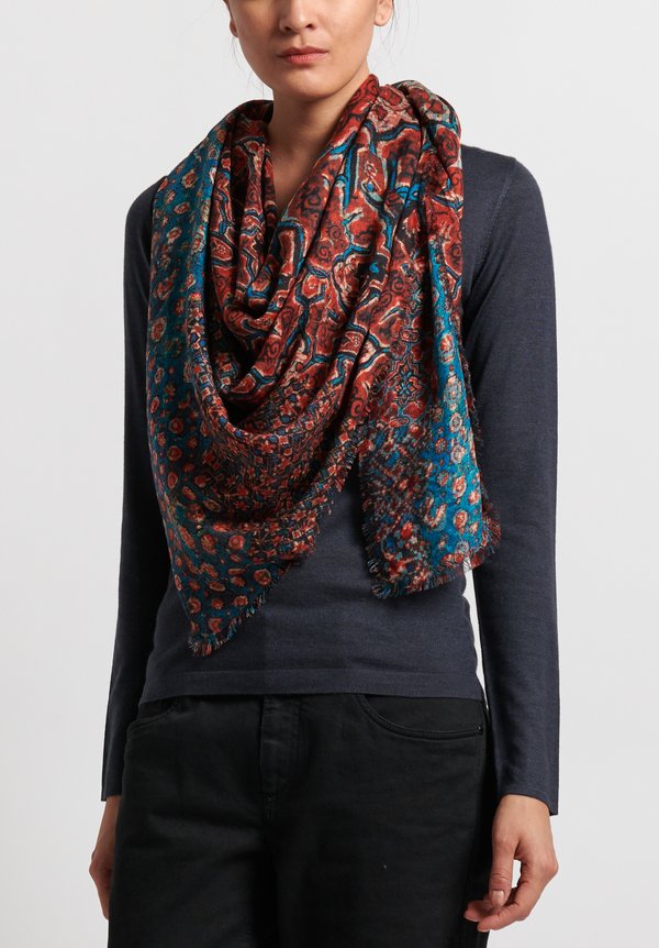 Alonpi Cashmere Printed Square Scarf in Red