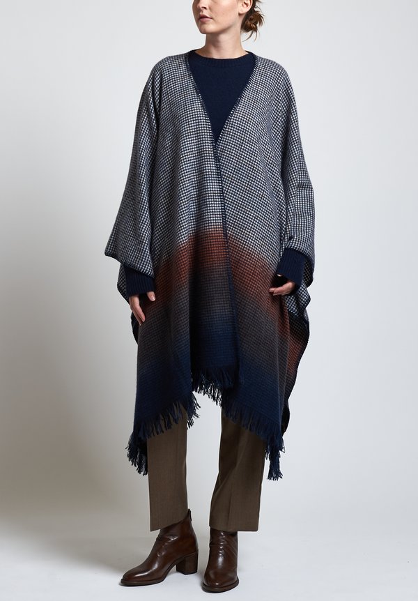Alonpi Cashmere Hand Painted Poncho in Navy	