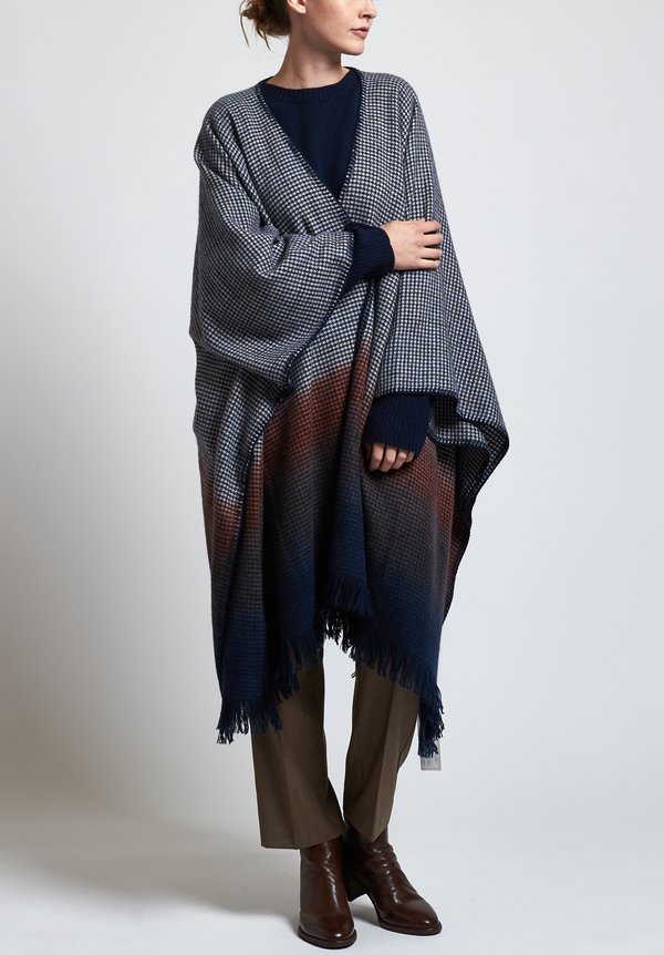 Alonpi Cashmere Hand Painted Poncho in Navy	