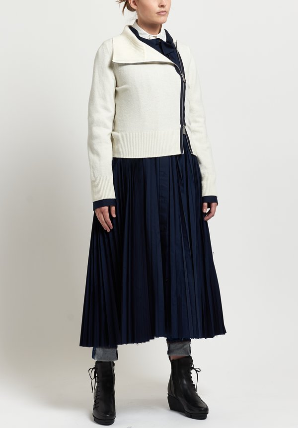 Sacai Pleated Dress with Jacket in Navy/ White	