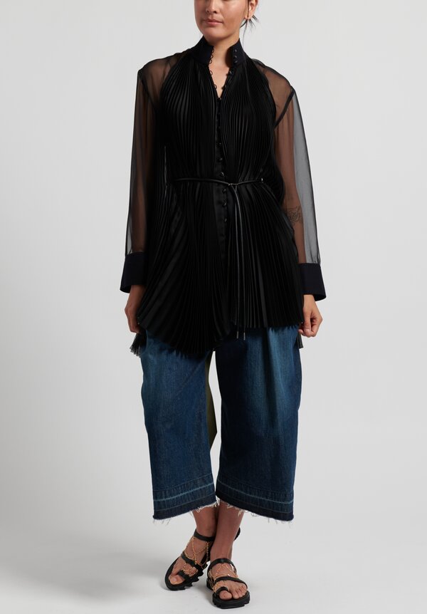 Sacai Satin Leather Belted Blouse in Black	
