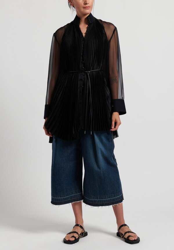 Sacai Satin Leather Belted Blouse in Black	