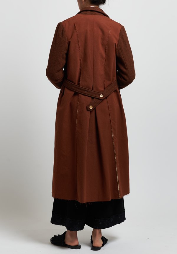 A Tentative Atelier Wool Herringbone ''Mauriac'' Coat in Brick Red	