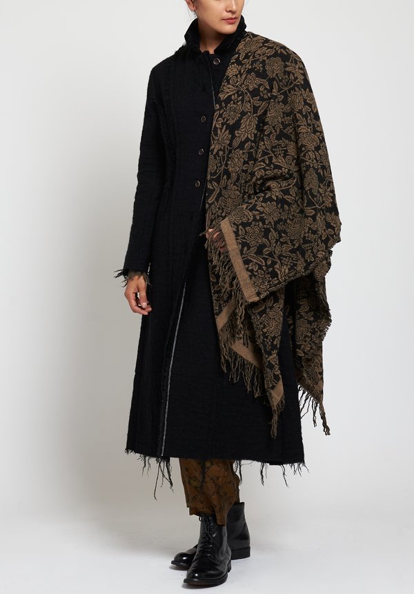 Uma Wang Double-Sided Floral Scarf in Black / Tan	