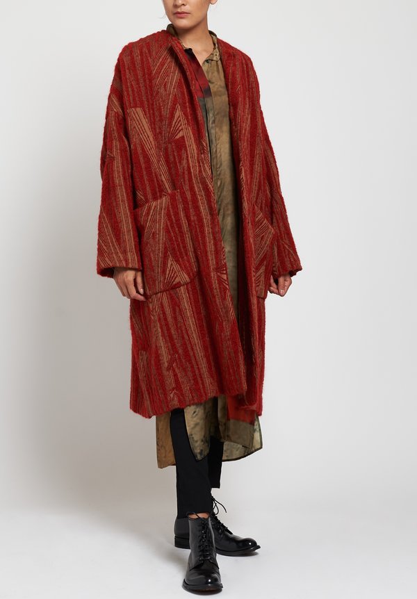 Uma Wang Camanti Cadrian Coat in Tan/ Red	
