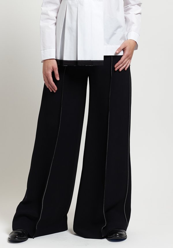 Marni Compact Cady Pintuck Trousers in Black	