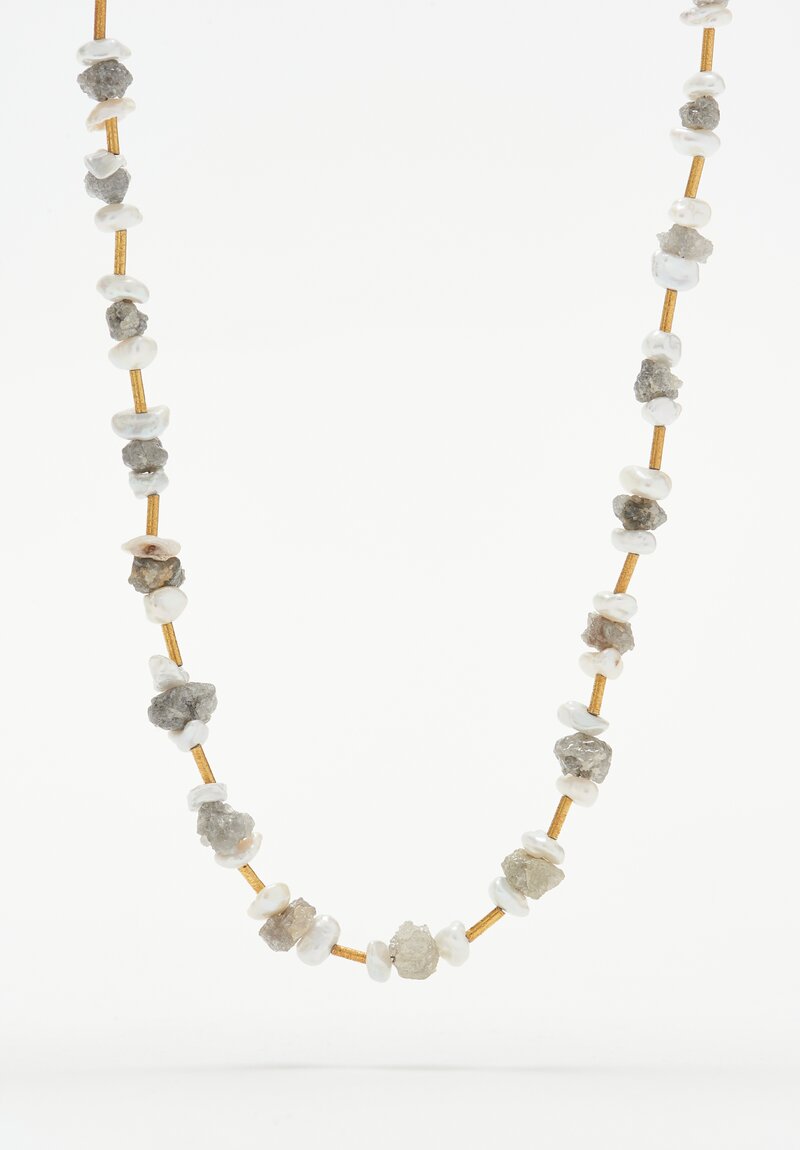 Greig Porter 18K, Raw Diamond, Pearl Short Necklace	