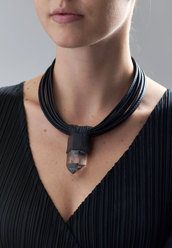 Monies UNIQUE Mountain Crystal, Ebony Pendant Necklace	