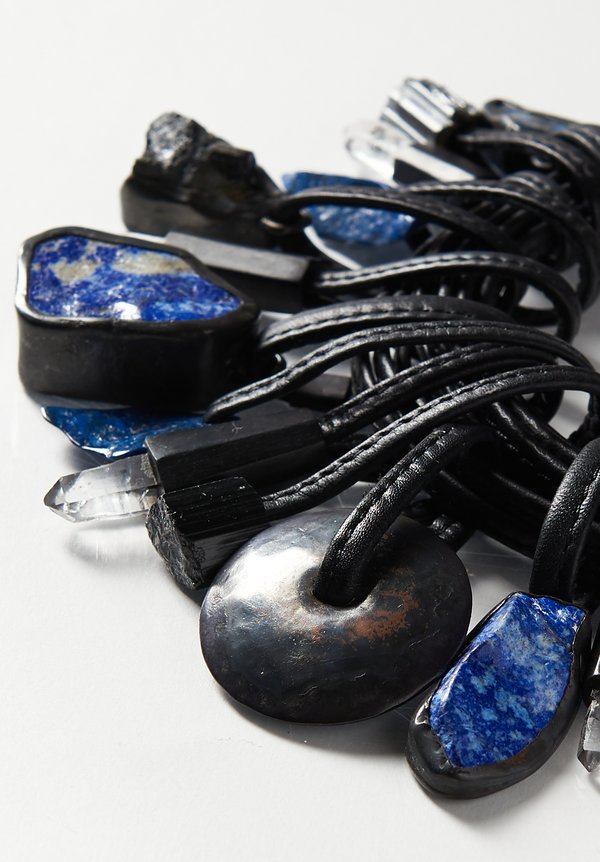 Monies UNIQUE Lapis Lazuli, Mountain Crystal, Black Tourmaline 14-Drop Necklace	
