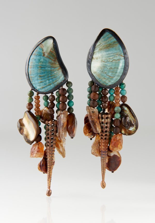 Monies UNIQUE Shell, Turquoise, Mother of Pearl, and Citrine Earrings	