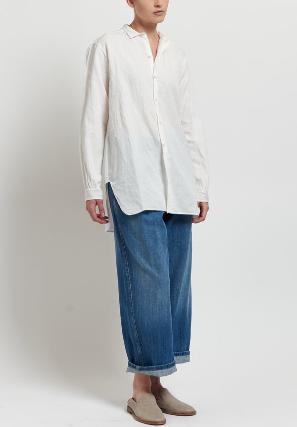 Kaval Cotton/ Linen Fine Twill Simple Stitch Shirt in Off White