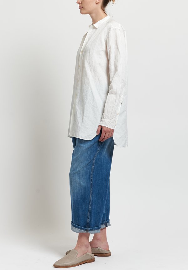Kaval Cotton/ Linen Fine Twill Simple Stitch Shirt in Off White